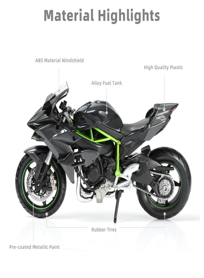 Risopen Compatible for 1:12 Kawasaki Ninja H2R Motorcycle Model Toy Die-cast Metal Mini Motorbike Toy for Boys and Adults Black Moto Model Collectible Gift - Image 3